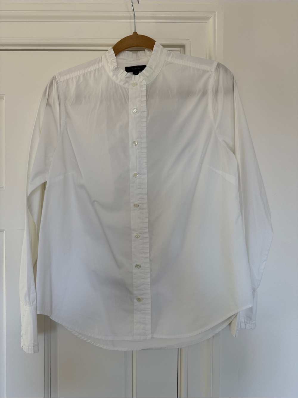 J. Crew White Ruffle-Trim Button-Down Blouse